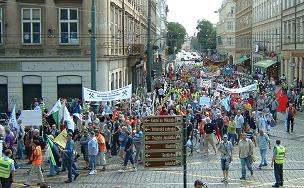 Odborářská demonstrace k stávce dopraváků