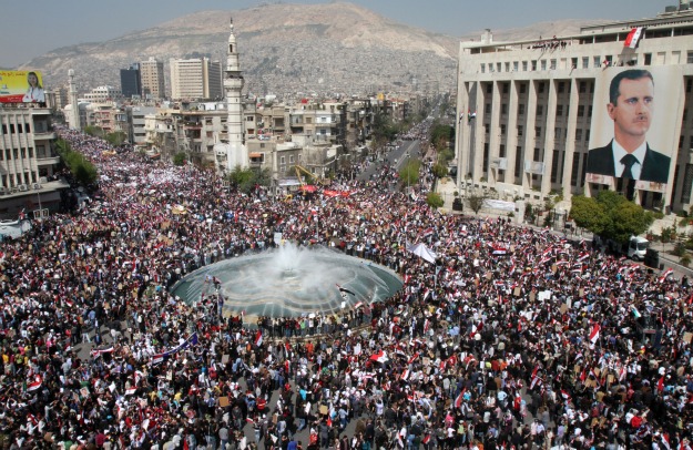Demonstrace na podporu syrské vlády